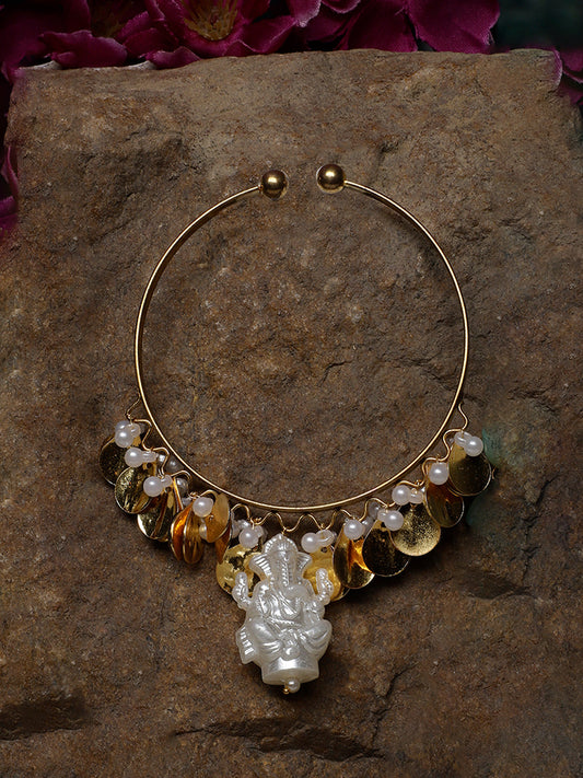 Gold and White Ganpathi Bracelets from Dugristyle Ruhaniyat By Dugran