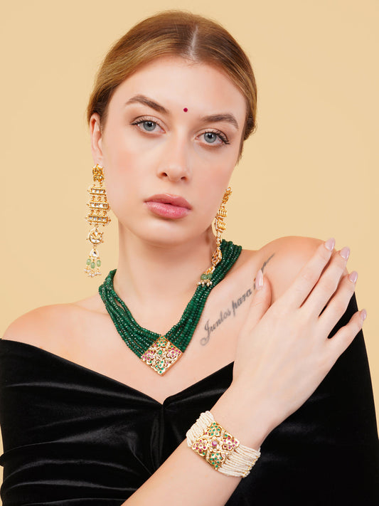 Red and Gold Jadau bracelet with Pearl Layers from Dugristyle Ruhaniyat By Dugran