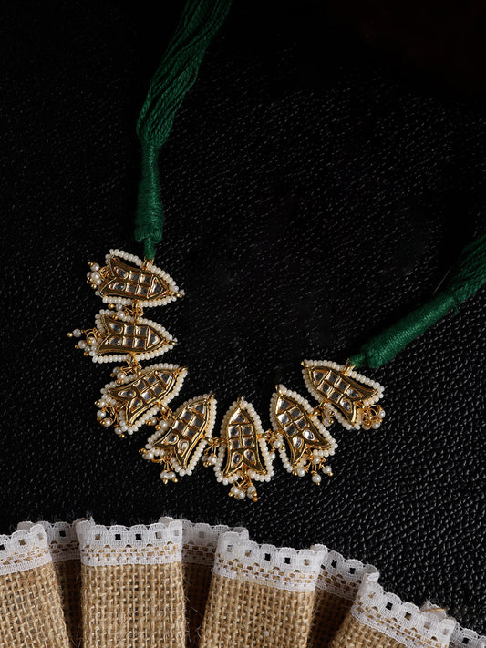Green and Gold Fish Shaped Kundan Necklace with Adjustable Handmade Dori from Dugristyle Ruhaniyat By Dugran