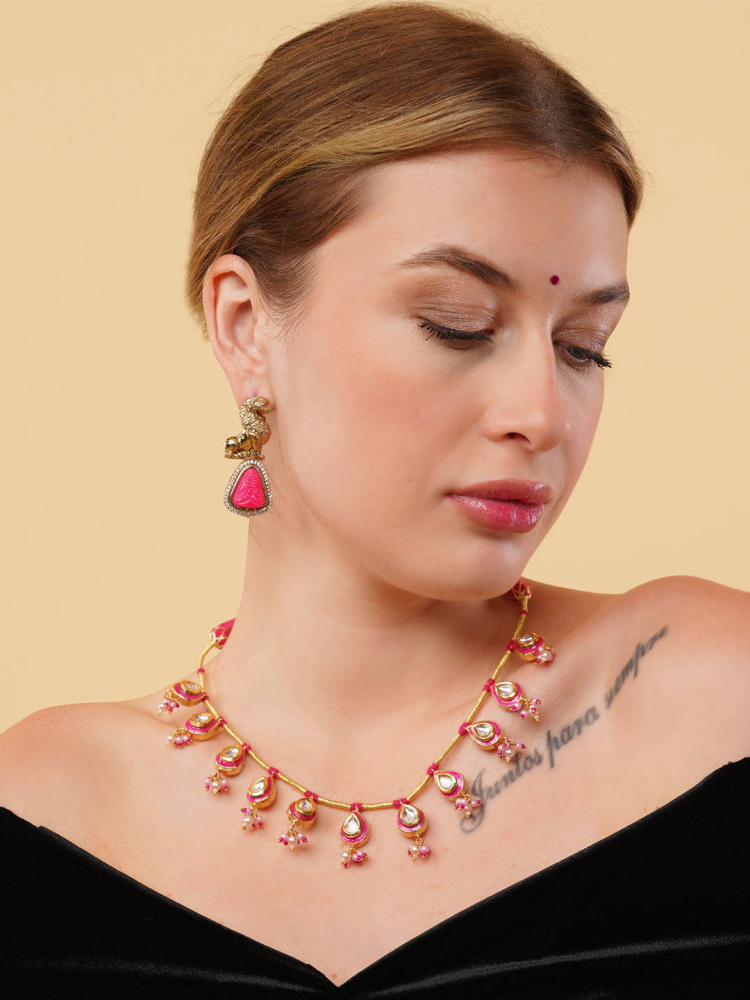 Meeenakari amalgamation with kundan tikra with handmade dori