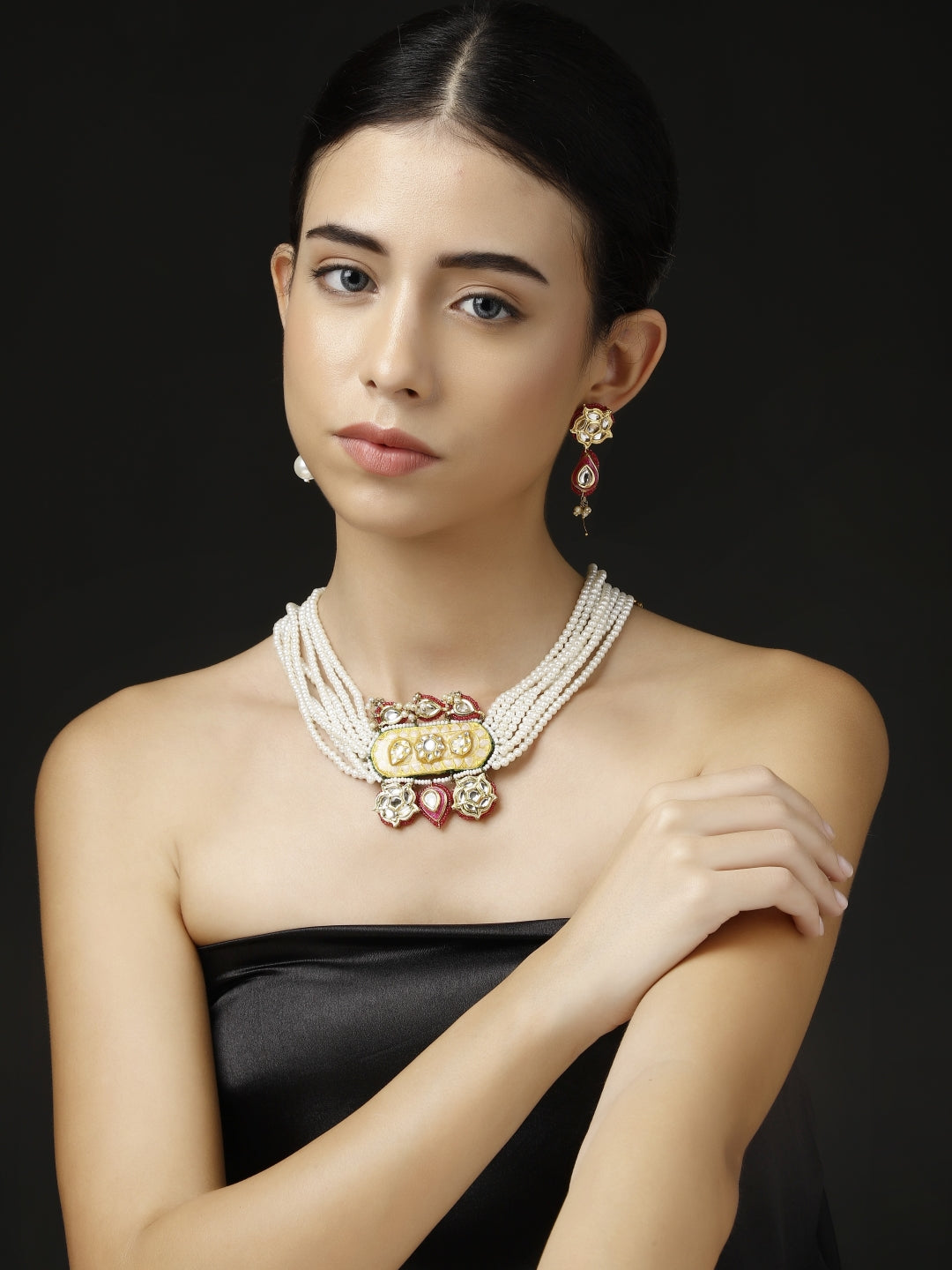 Meenakari Jewellery Set with Adjustable Dori and Multi Color Pearl Hangings