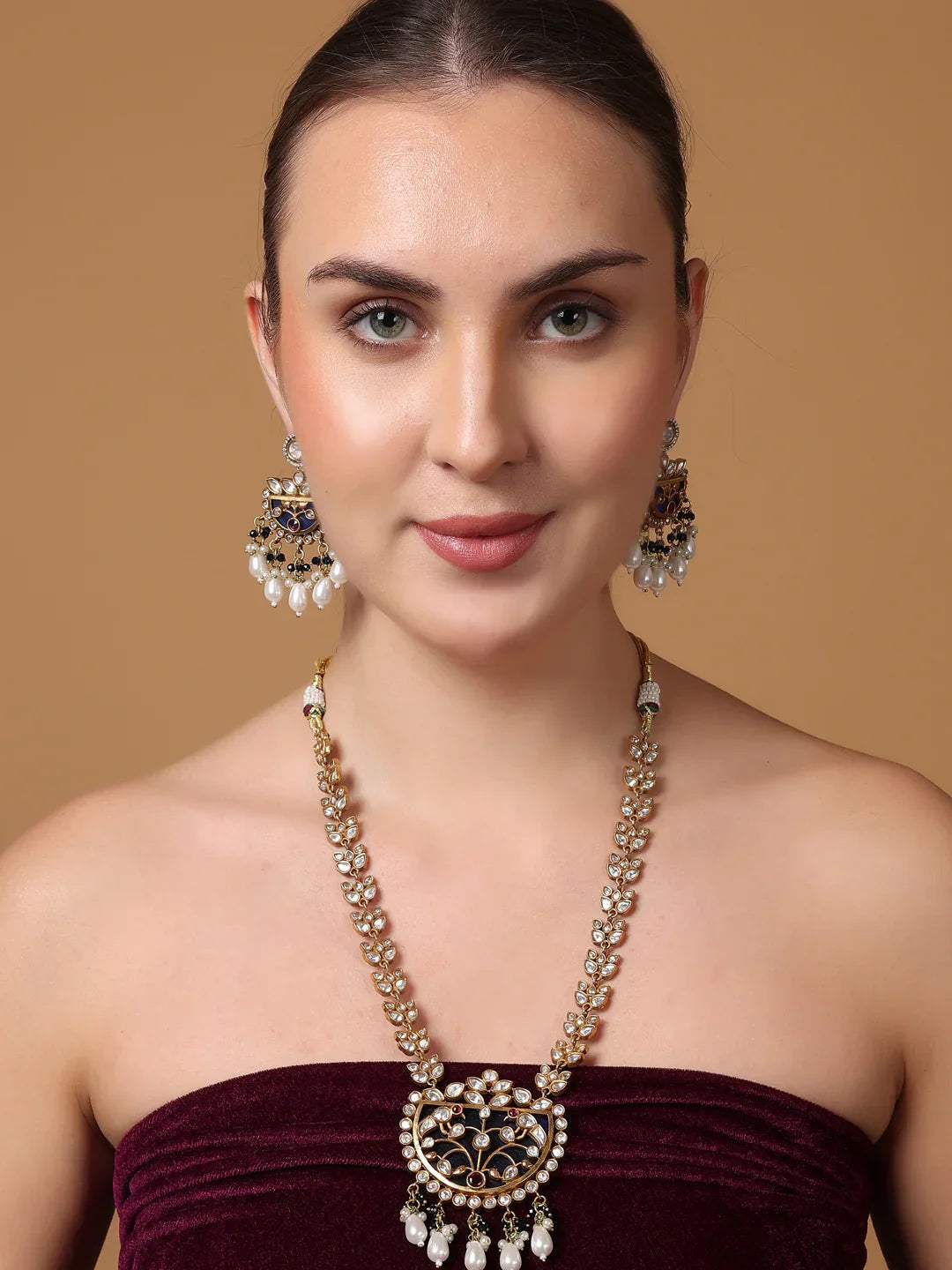 Moissanite Stones used with peacock design Necklace and earrings set