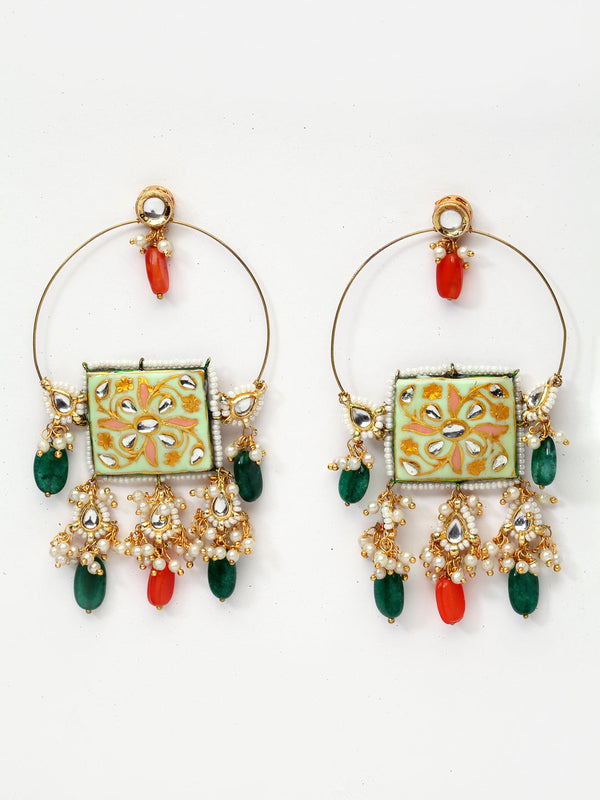 Pistachio Chand Bali Earring Green Meenakari Kundan Chand Bali