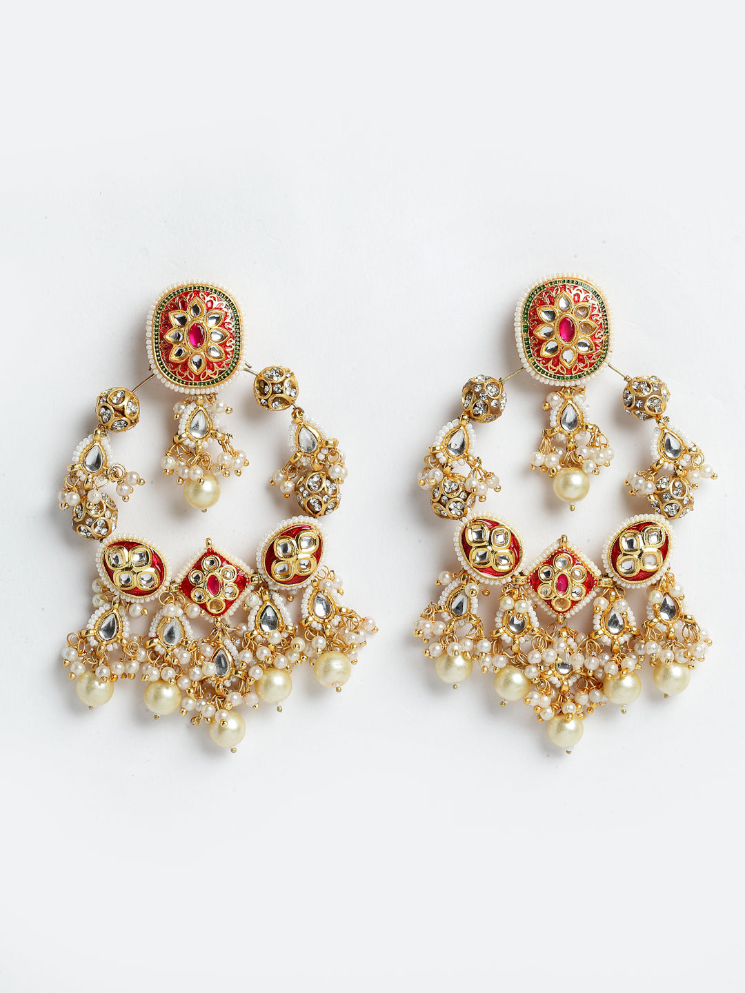 Red and White Kundan Chandbala Earring from Dugristyle Ruhaniyat By Dugran