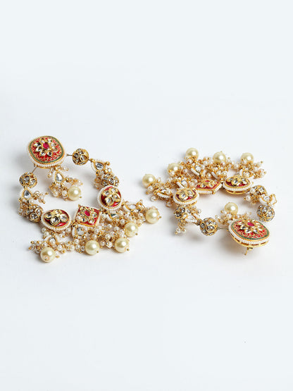 Red and White Kundan Chandbala Earring from Dugristyle Ruhaniyat By Dugran