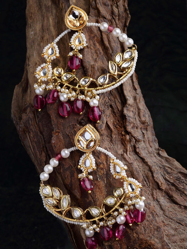 Fuchsia Chand Bali Earring Fuchsia Kundan Chand Bali Earrings