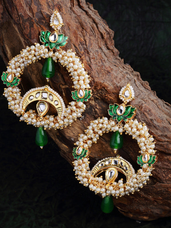 Chartreuse Chand Bali Earring Green Kundan Hand Loop Earrings