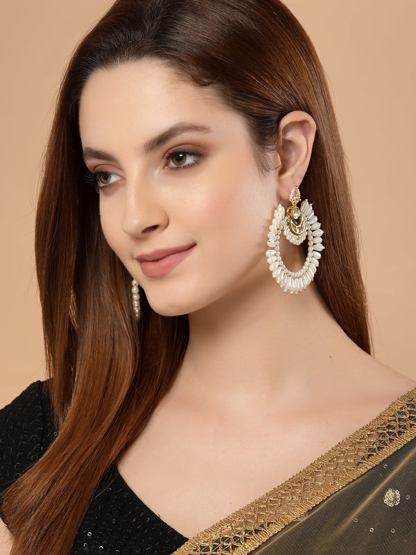 Zard Gulab  Chand Bali Earring Kundan Pearl Hand Loop Earrings
