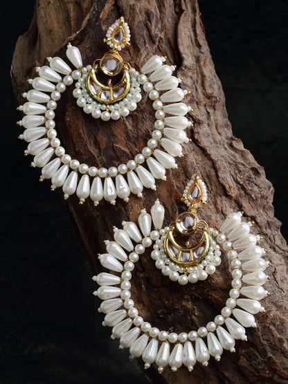 Gold and White Kundan Chand Bali Earring from Dugristyle Ruhaniyat By Dugran