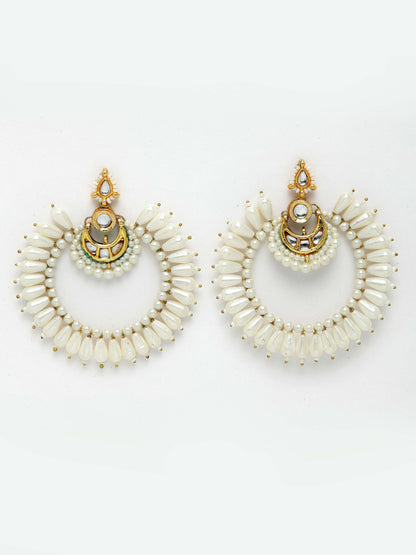Gold and White Kundan Chand Bali Earring from Dugristyle Ruhaniyat By Dugran