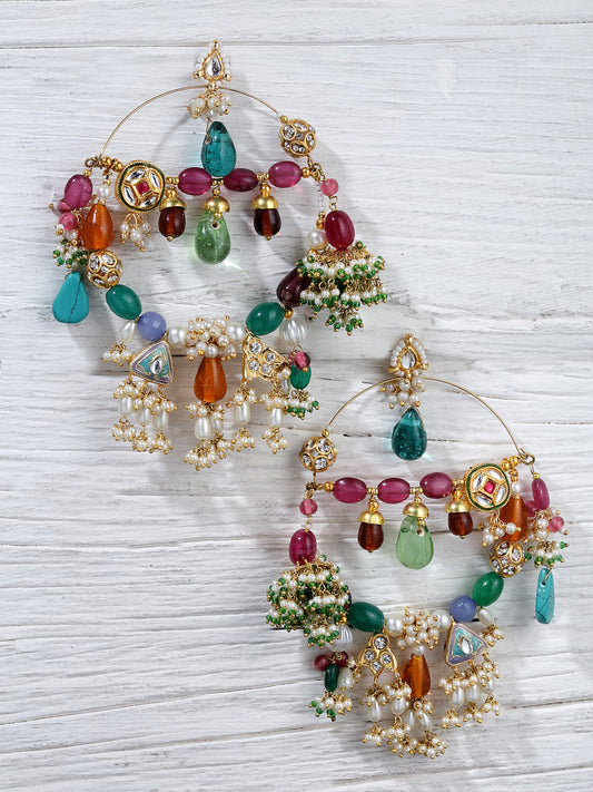 Pink and Blue Kundan Chand Bali Earring from Dugristyle Ruhaniyat By Dugran