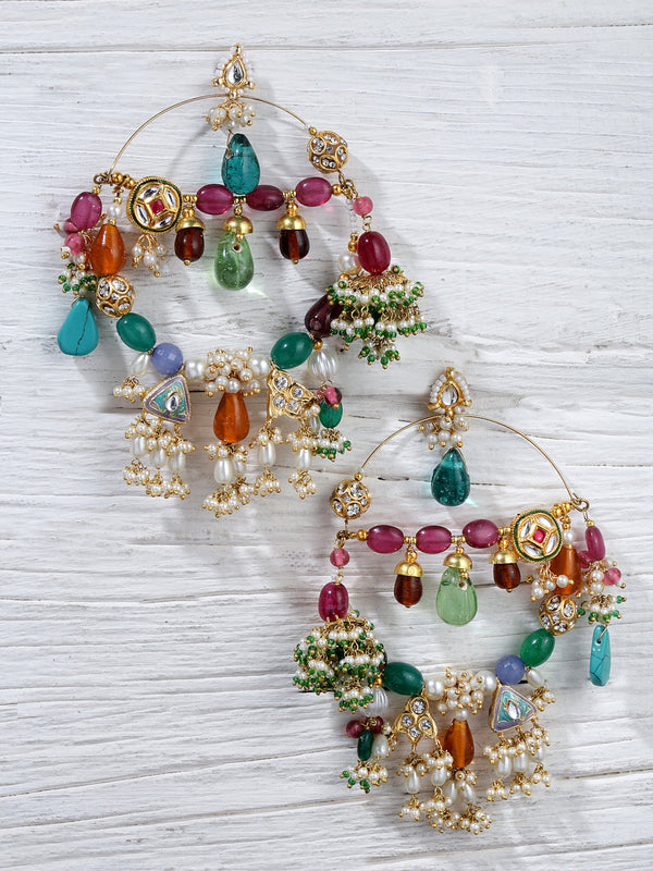 Ballet Chand Bali Earring Bold Kundan Multi Stone Bala Earrings