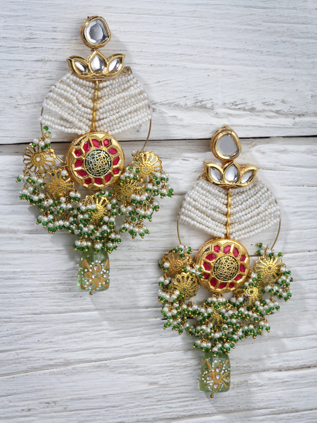 Red and Green Kundan Chand Bali Earring from Dugristyle Ruhaniyat By Dugran