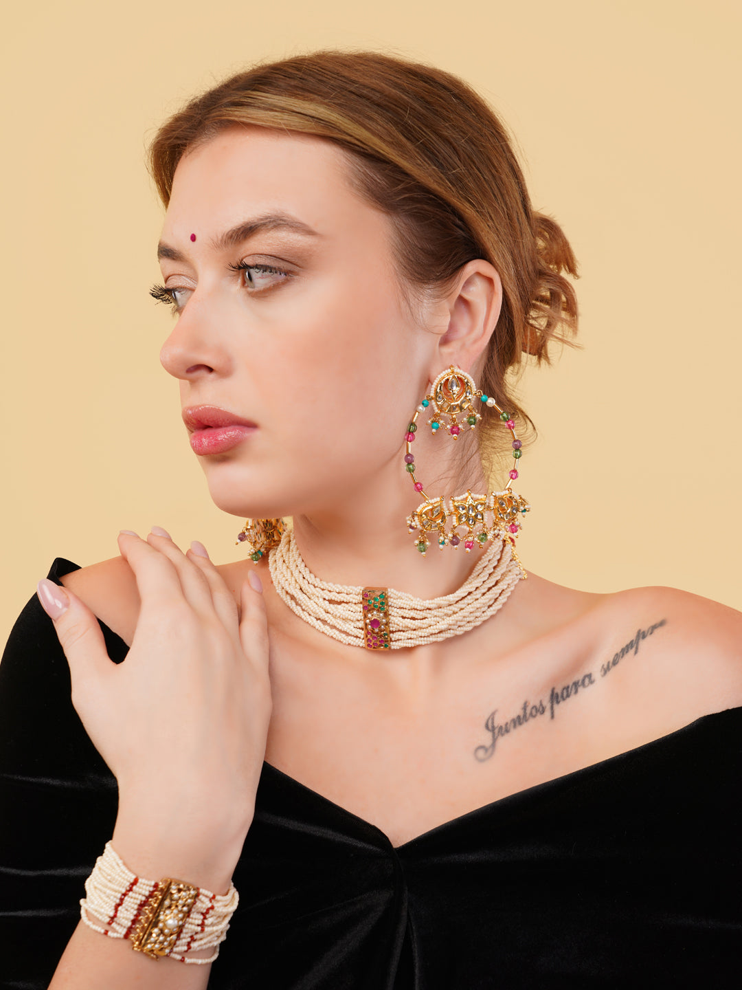 Kundan Earring in Chandbali style with small Latkans