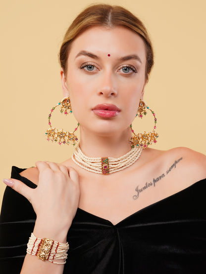 Kundan Earring in Chandbali style with small Latkans