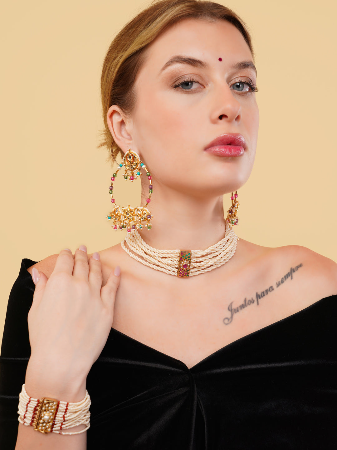 Kundan Earring in Chandbali style with small Latkans
