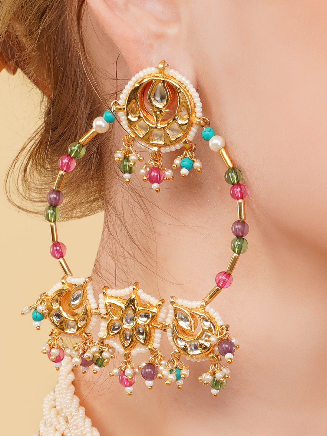 Kundan Earring in Chandbali style with small Latkans