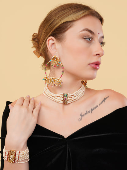 Kundan Earring in Chandbali style with small Latkans