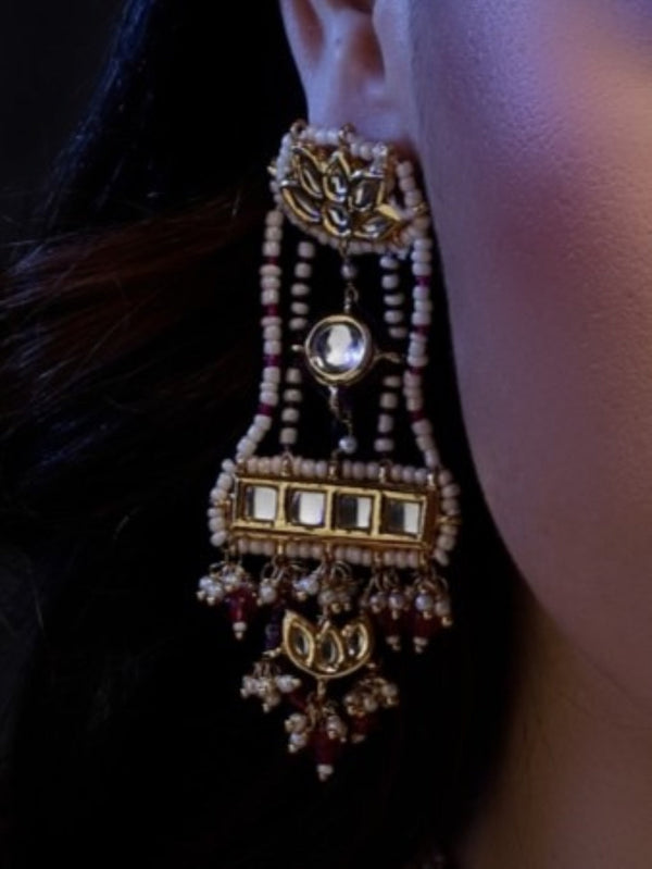 Aab-e-Gulabi Drop Earring Pink Kundan Pearl Highlight Drop Earrings
