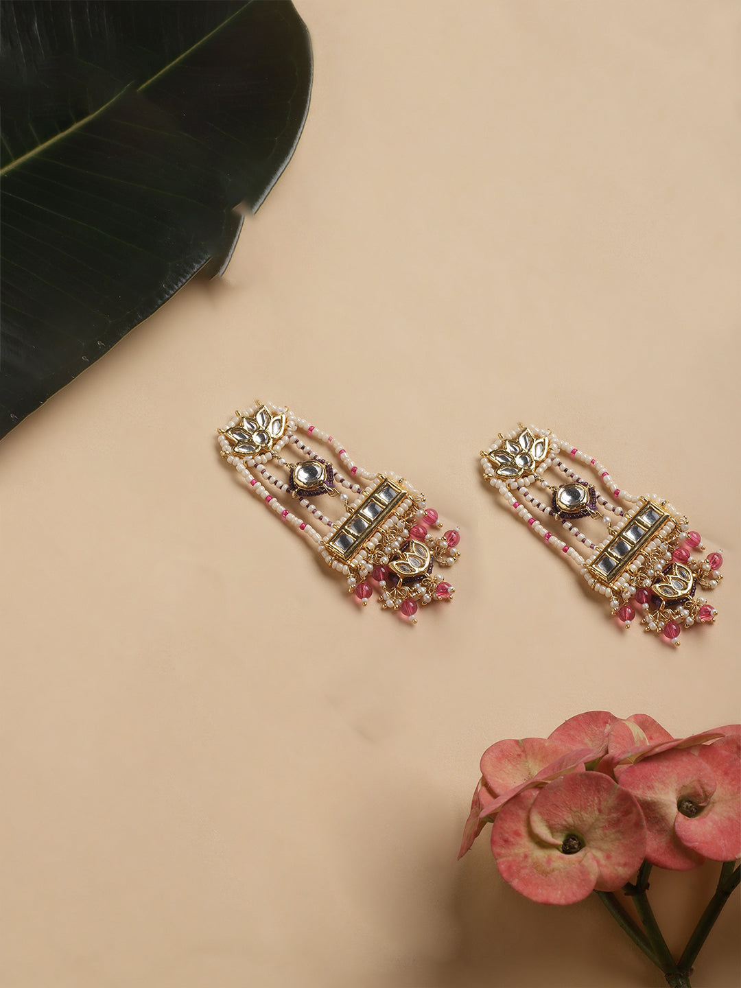 Kundan Earring with Pink Pearl Highlight