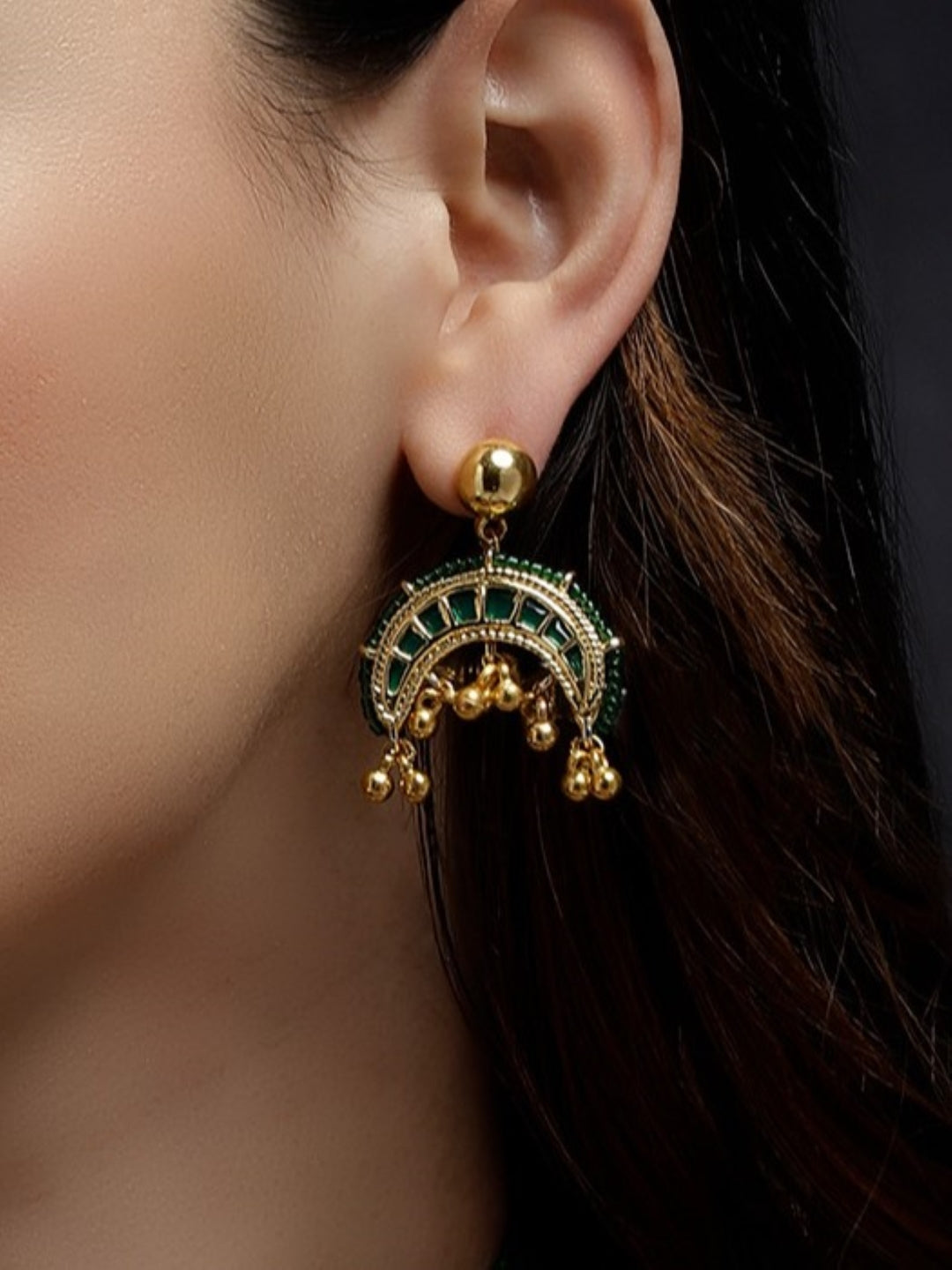 Green Kundan Small Earrings
