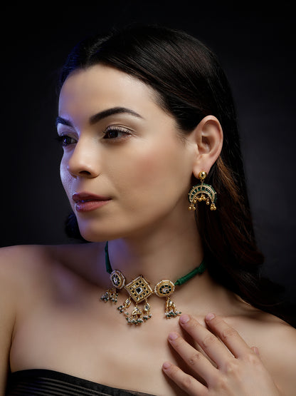 Green Kundan Small Earrings
