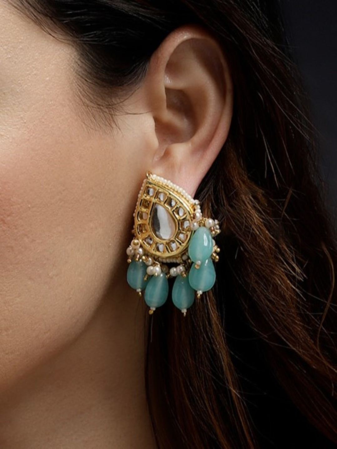 Kundan Earring with Blue Drops
