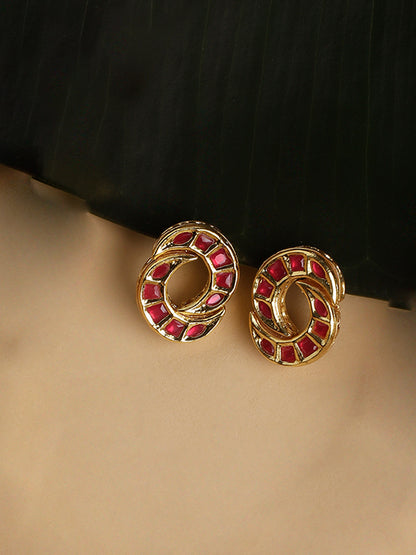 Red Kundan Stud type earrings