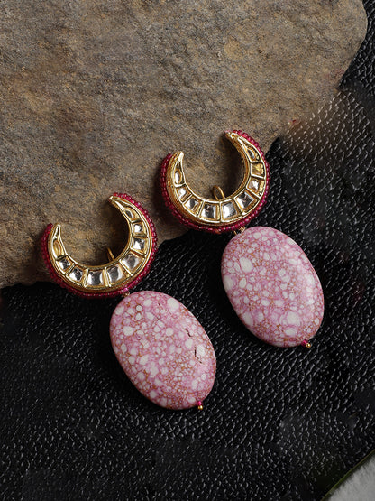 Kundan Earring with Natural Stones Hangings and Pink Highlight