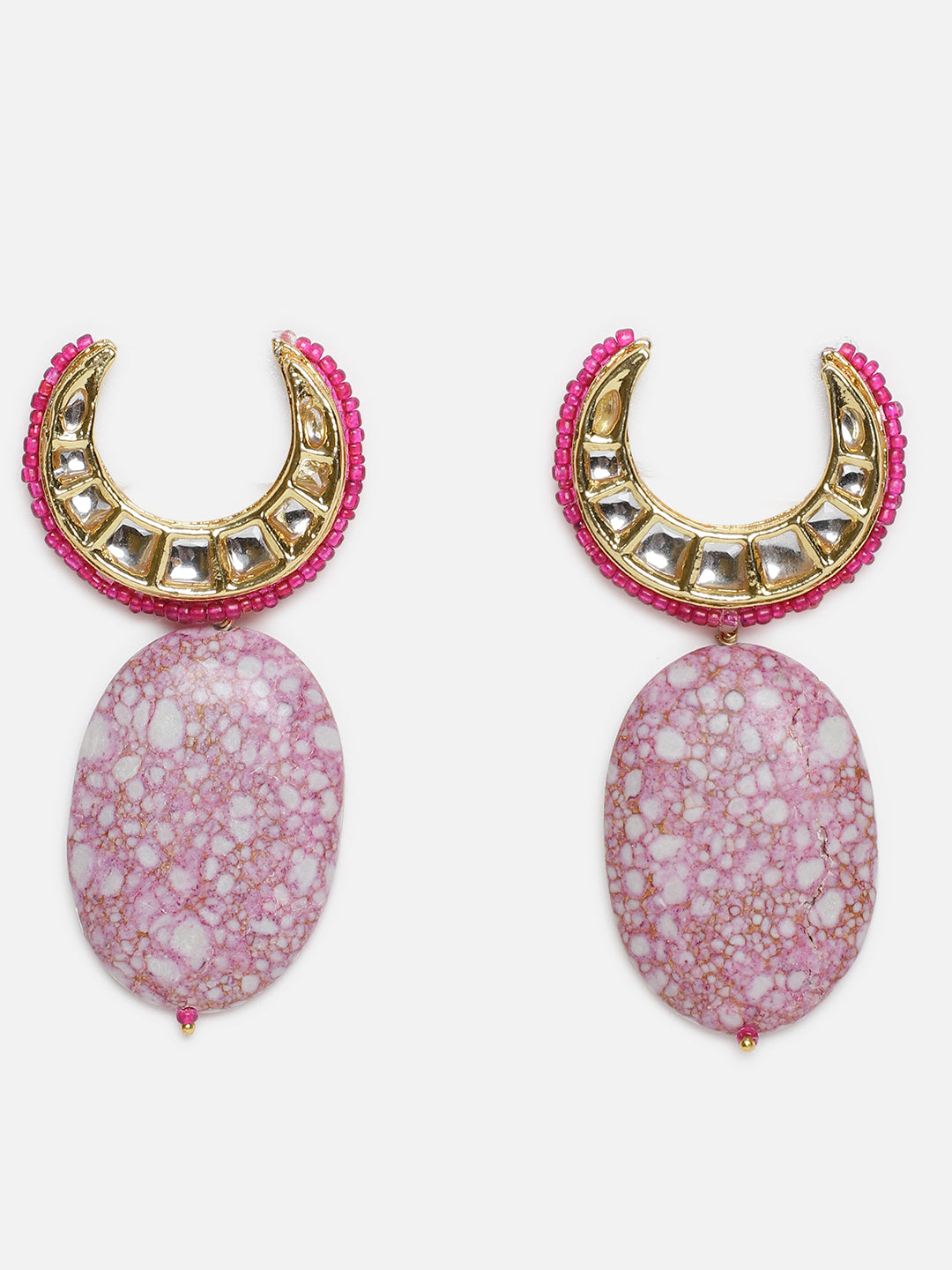 Kundan Earring with Natural Stones Hangings and Pink Highlight