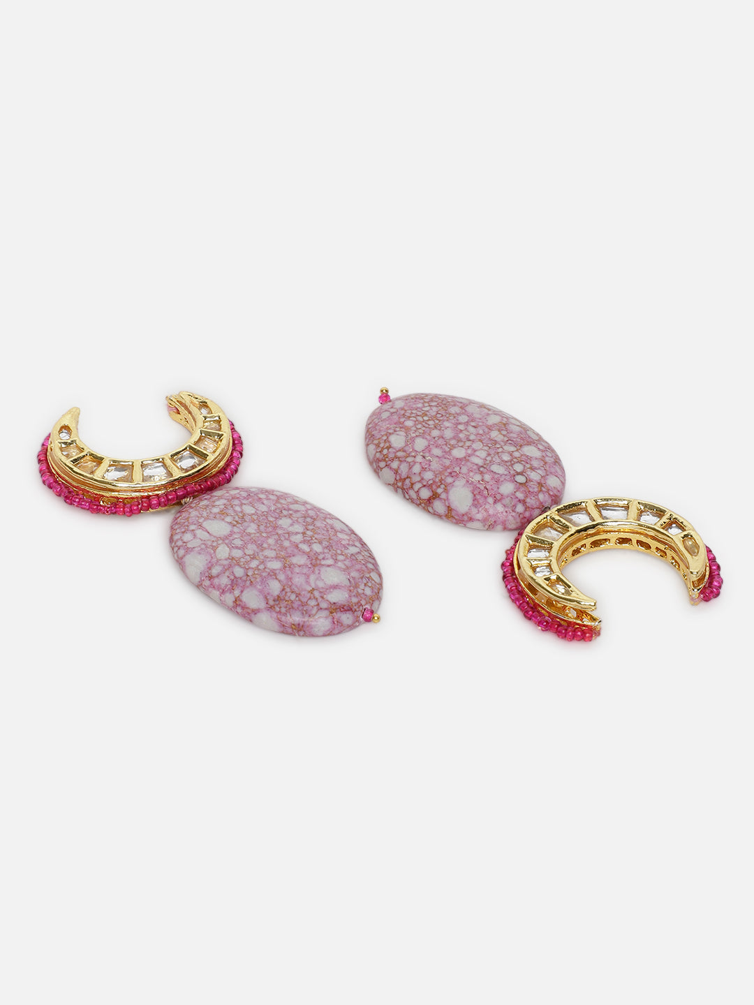Kundan Earring with Natural Stones Hangings and Pink Highlight