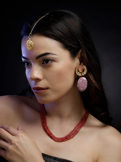 Pink and Gold Kundan Earring with Natural Stones Hangings and Pink Highlight from Dugristyle Ruhaniyat By Dugran