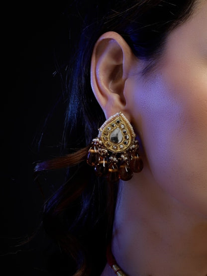 Drop Kundan earring with Orange Drop Stones