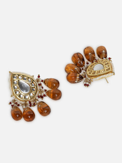Orange and White Drop Kundan earring with Orange Drop Stones from Dugristyle Ruhaniyat By Dugran