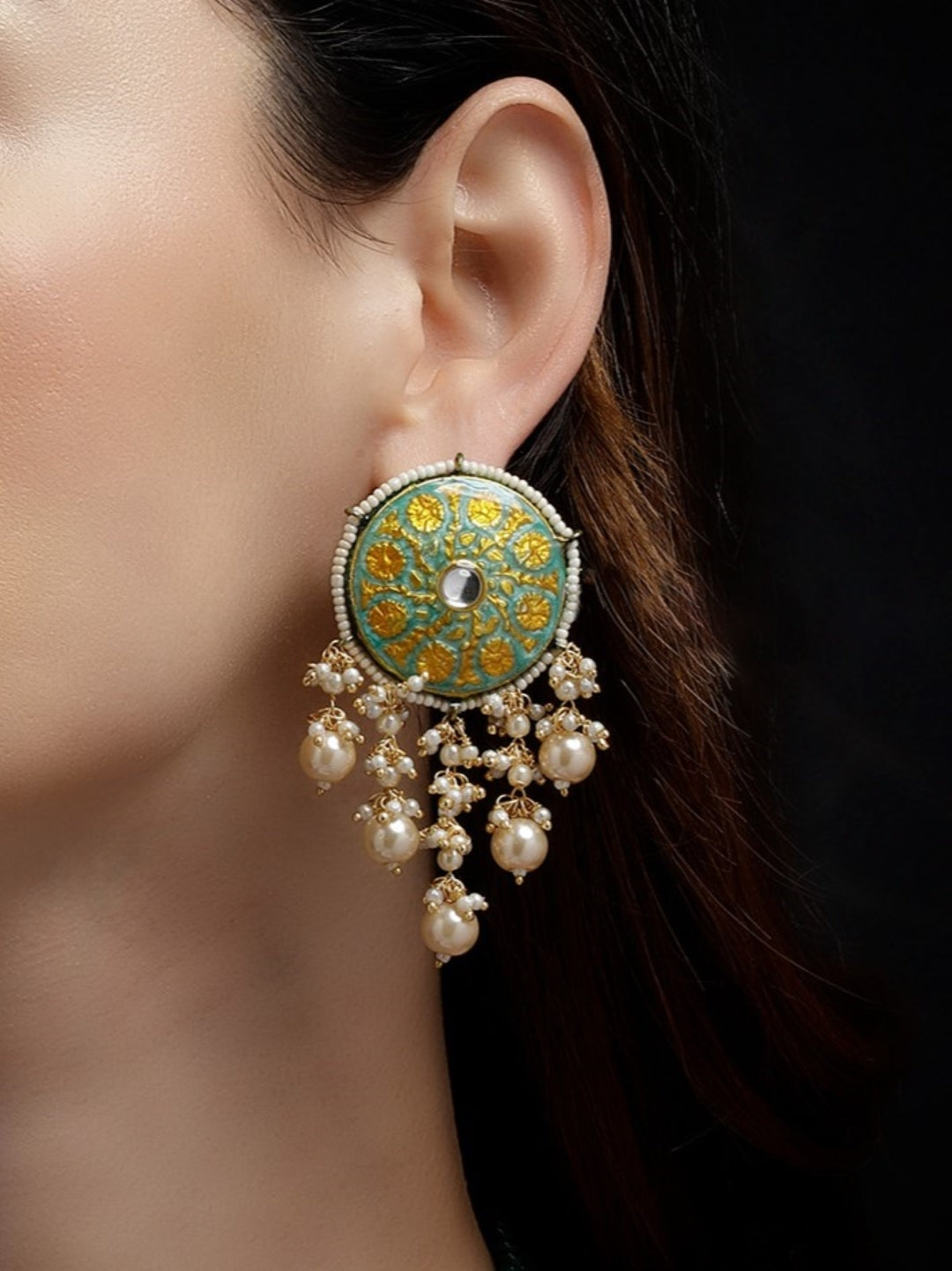 Meenakari Earring wth Pearl Hangings