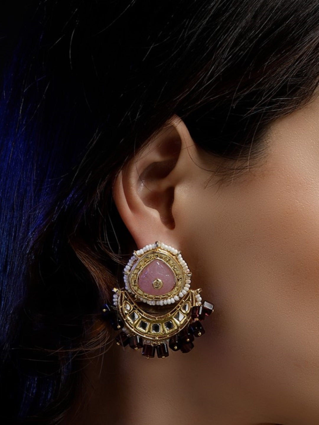 Carving Stone Kundan Earring