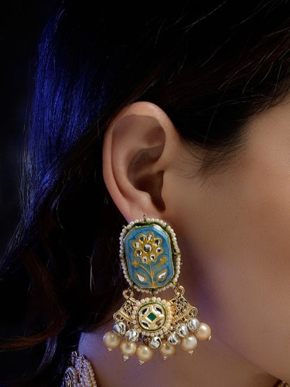 Meenakari Earring wth Pearl Hangings