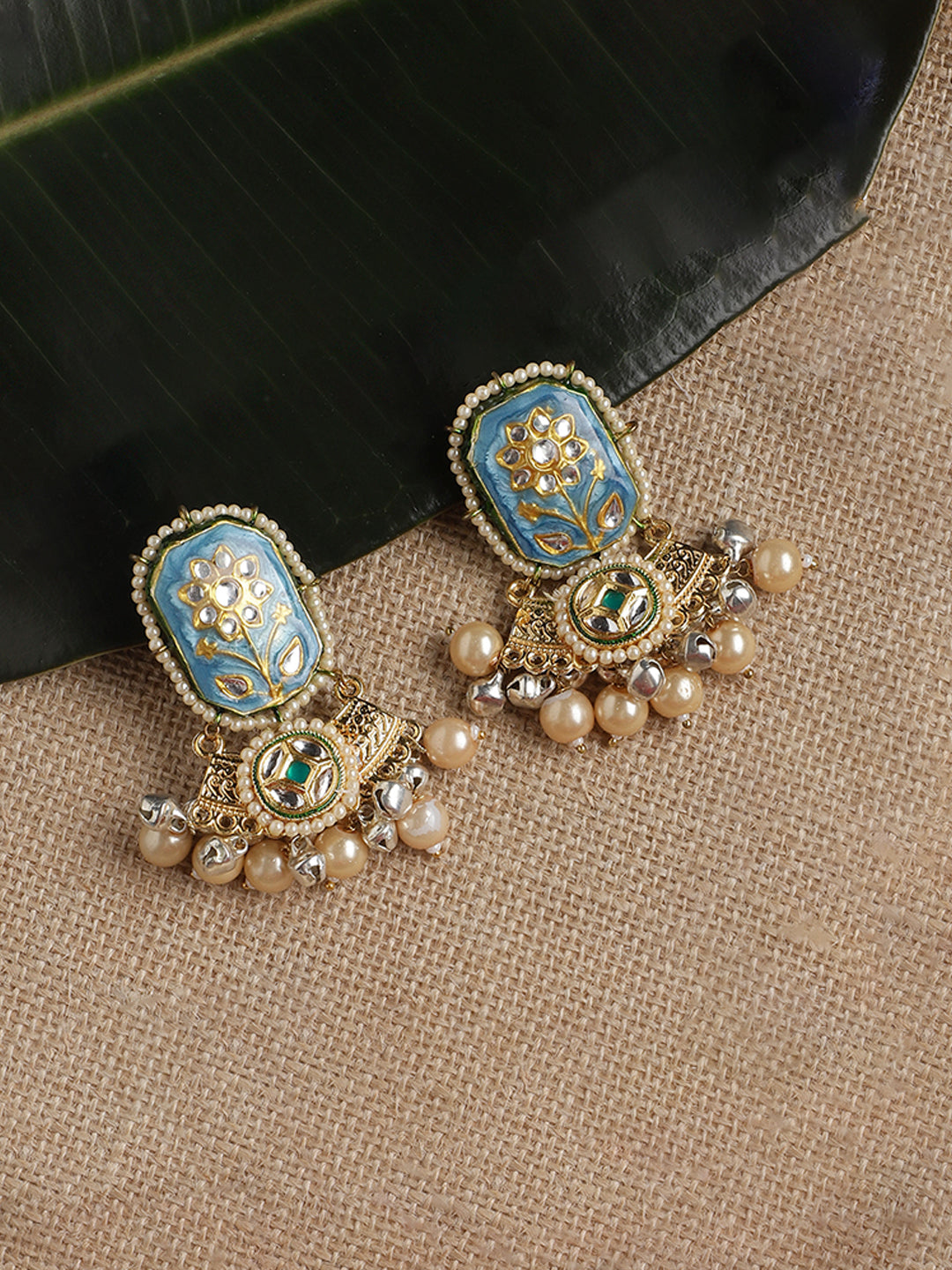 Meenakari Earring wth Pearl Hangings
