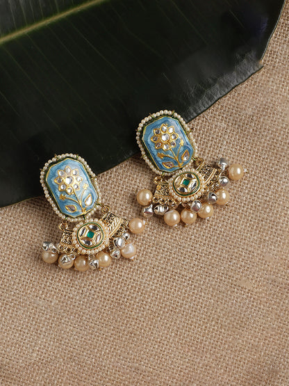 Meenakari Earring wth Pearl Hangings