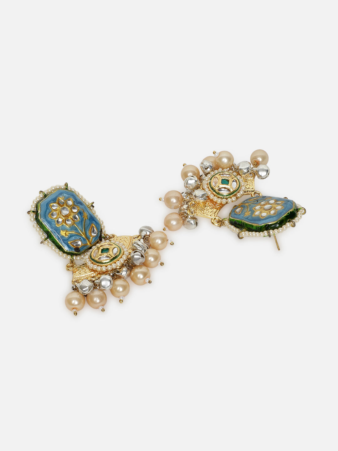 Blue and Cream Meenakari Earring wth Pearl Hangings from Dugristyle Ruhaniyat By Dugran