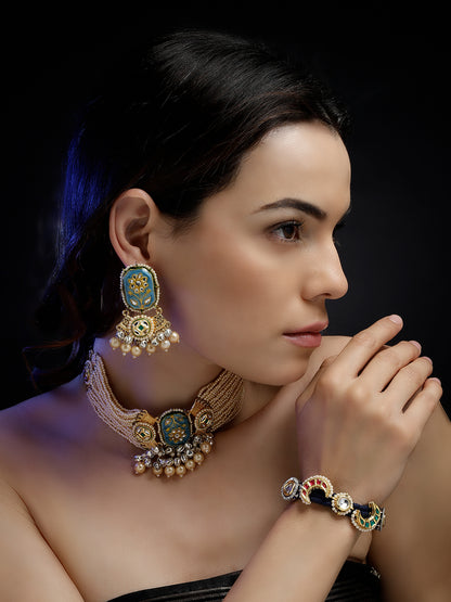 Meenakari Earring wth Pearl Hangings