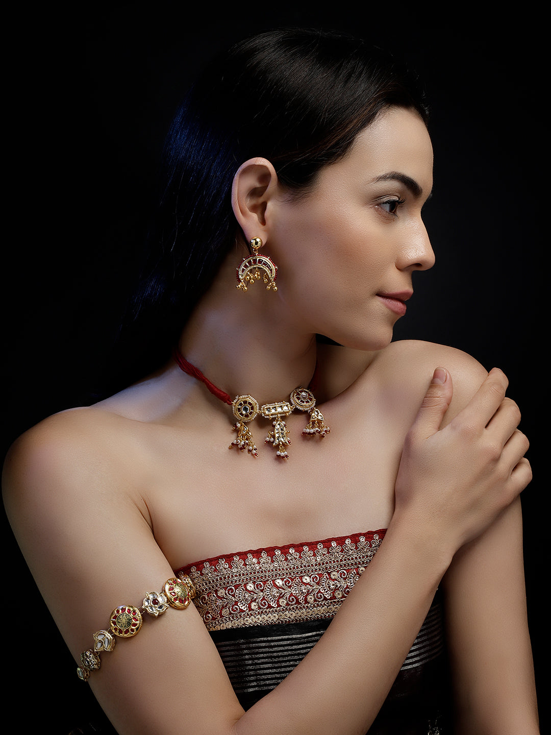 Kundan Earring with Golden Hangings