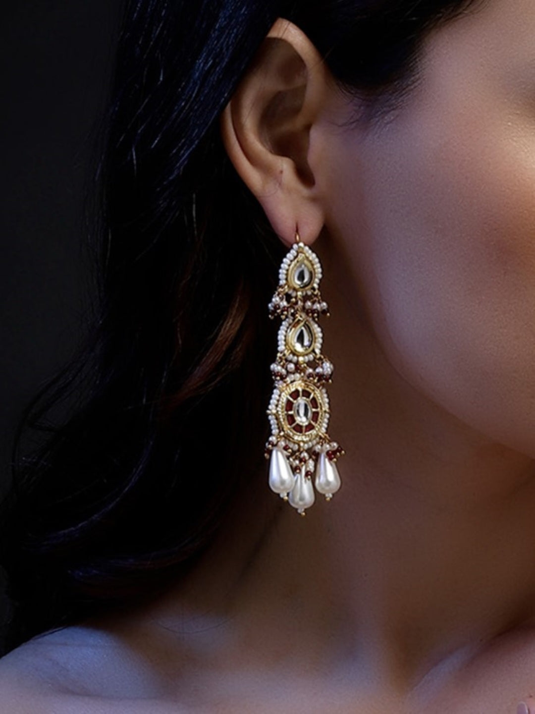 Kundan Earring with White Drops
