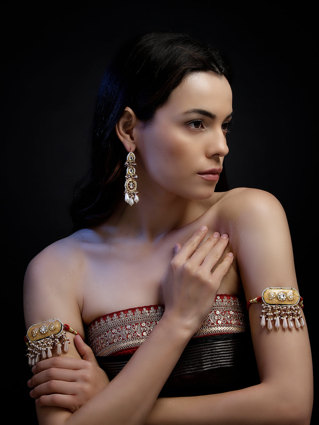 Kundan Earring with White Drops