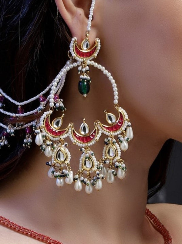 Rang-e-Shabnam Drop Earring Red Kundan Kanchain Drop Earrings