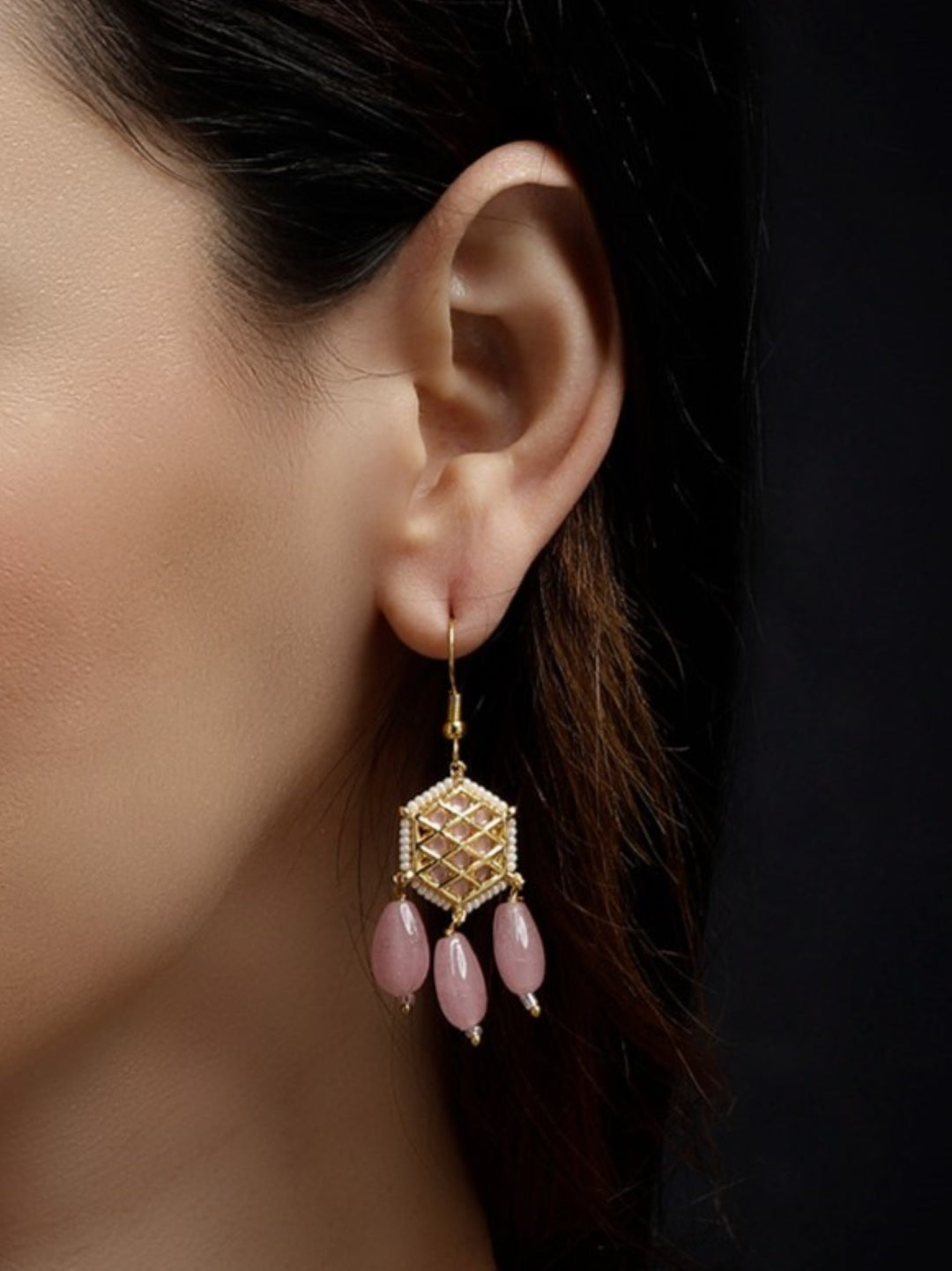Kundan Earring with Pink Drops