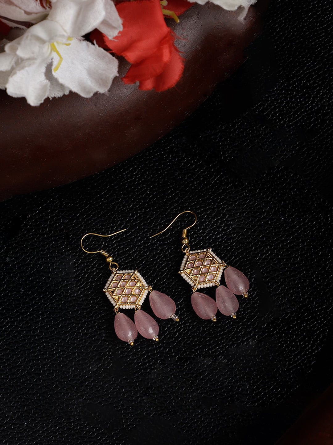 Kundan Earring with Pink Drops