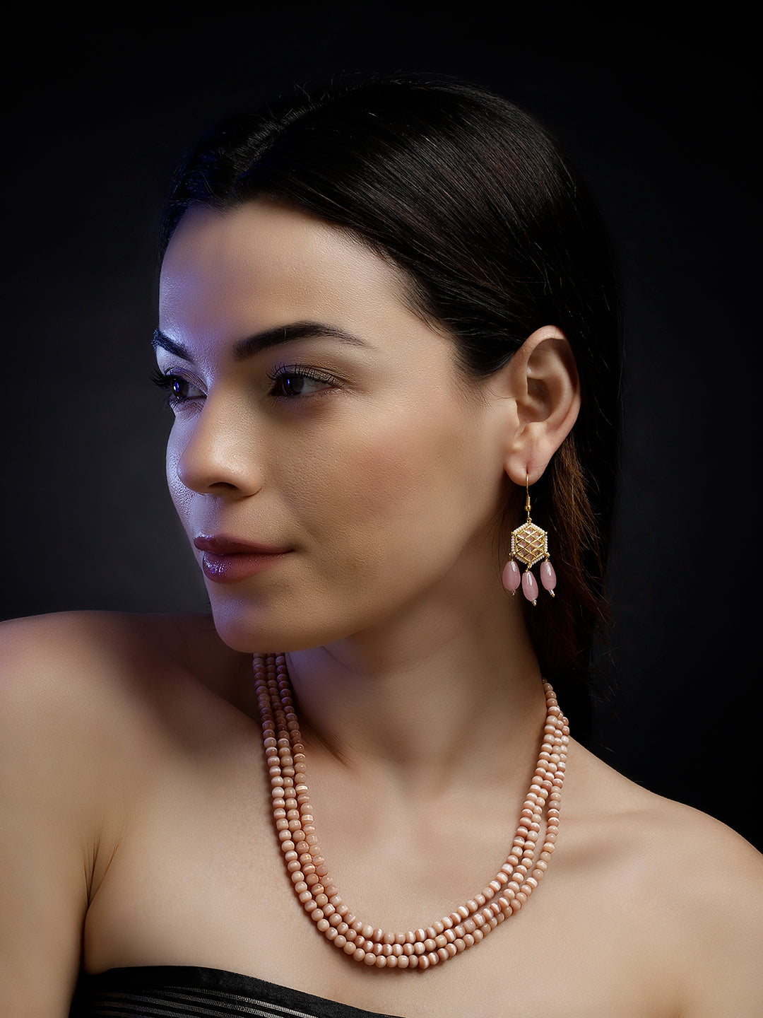 Pink and White Kundan Earring with Pink Drops from Dugristyle Ruhaniyat By Dugran