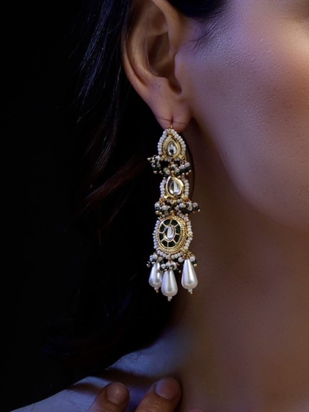 Kundan Earring with White Drops