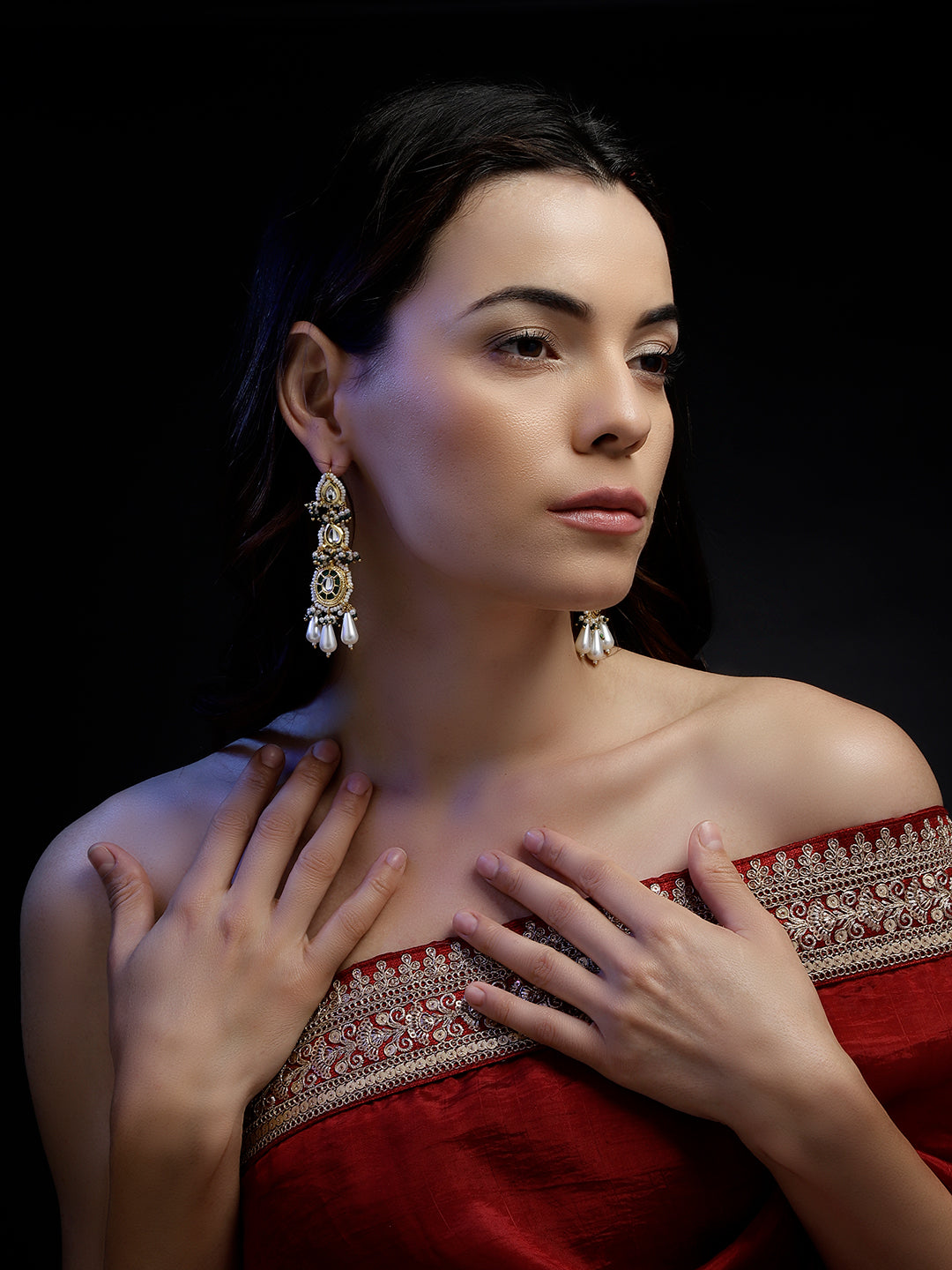 Kundan Earring with White Drops